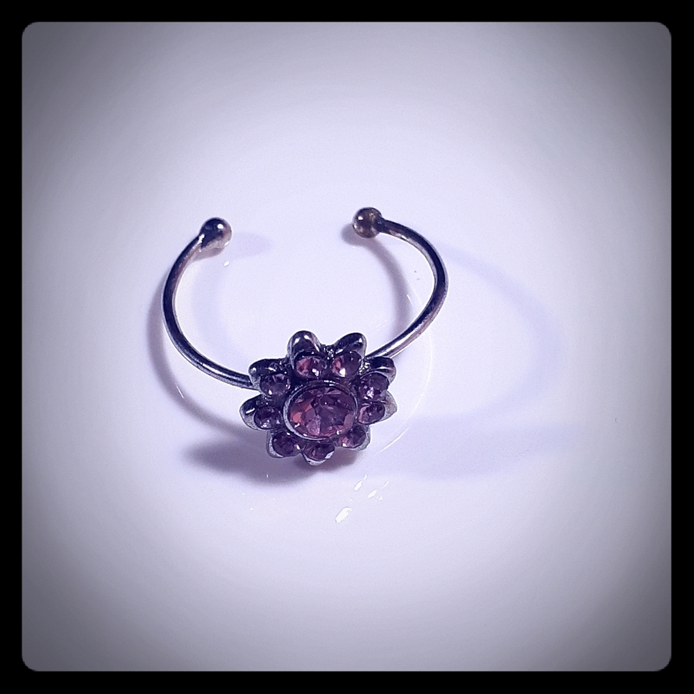 Flower pink rhinestones toe ring